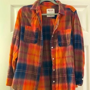 Women's Orange Flannel Shirt Button-Up Long Sleeve